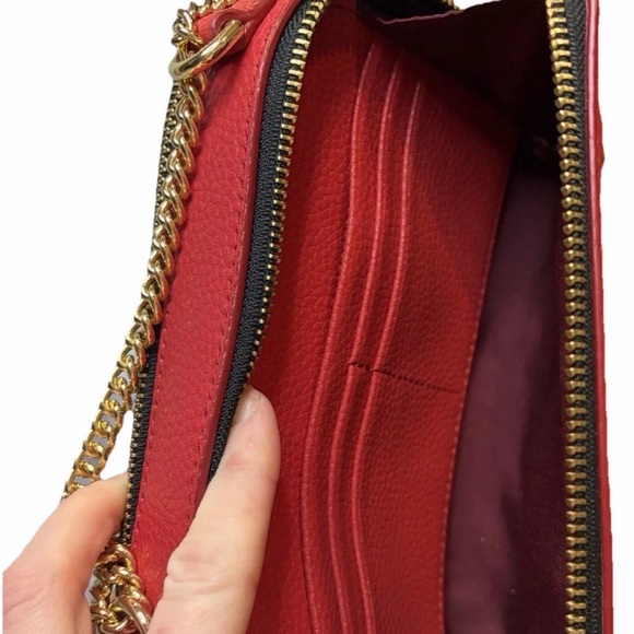 Marc Jacobs The Leather Crossbody Bag Deep Red With Gold Chain Strap - Picture 12 of 13